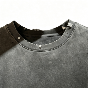 Camiseta de <span class=keywords><strong>hombre</strong></span> de algodón con efecto lavado a la piedra, desgastada, desgarrada, de corte holgado y corto, oversize, lisa, estilo vintage streetwear, de manga corta - Product Image 2