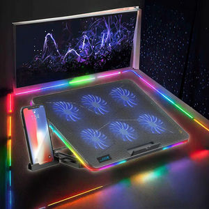 Enfriador de Portátil con 6 Ventiladores LED RGB y Soporte <span class=keywords><strong>para</strong></span> Teléfono Inteligente, 7 Alturas Ajustables, Base de Enfriamiento de <span class=keywords><strong>17</strong></span> <span class=keywords><strong>Pulgadas</strong></span>, Disponible en Stock - Product Image 3