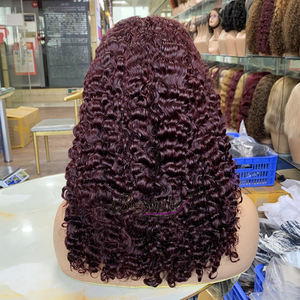 Peluca de Cabello Humano Brasileño con Encaje, Súper Doble Trama, 14 Pulgadas, Rizo Birmano, Cierre 5x5 # Color 99J - Product Image 1