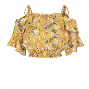 2019 Personnalisé En Gros Femmes Pas Cher Vêtements Jaune Floral Volants <span class=keywords><strong>Top</strong></span> - Product Image 4