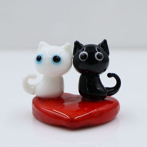 Nhà Máy Giá Collectible tay thổi Murano lampwork thu nhỏ thủy tinh nhỏ thủ công màu đen trắng Valentine mèo bức tượng nhỏ bán buôn - Product Image 2