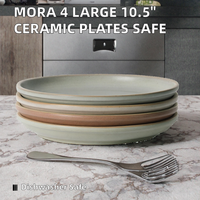 Ensemble de 4 grandes assiettes rustiques MORA de 10,5 pouces en céramique - Assiettes à dîner - Passe au micro-ondes et au lave-vaisselle - Harvest