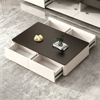 Ensemble meuble TV et table basse en dalle de granit - Meuble de rangement au sol pour salon - Nouveau meuble TV en bois massif de luxe léger