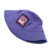 Sombrero de pescador con parche tejido personalizado, sombrero de pescador de ala ancha de algodón para senderismo al aire libre, etiqueta de marca, logotipo personalizado, sombreros de cubo morados para niños y adultos