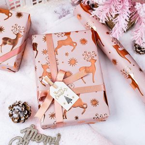 Pink Kraft Christmas <b>Wrapping</b> <b>Paper</b> 3D Embossed Rose Gold Reindeer Star Theme Gift Craft Roll 46.8 Square Feet - Product Image 6