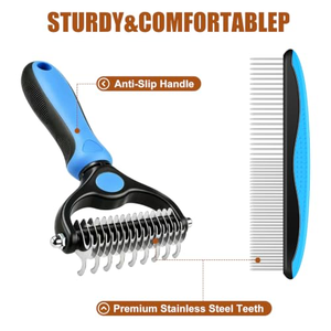เครื่องมือตัดขนสัตว์เลี้ยง หวีแปรงกำจัดขนสัตว์แบบสองด้าน สำหรับขนยาว - Product Image 4