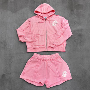 Sudadera con capucha con cremallera reversible lavada personalizada 400 Gsm algodón pesado bordado desgastado apliques diamantes de imitación sudadera con cremallera - Product Image 2