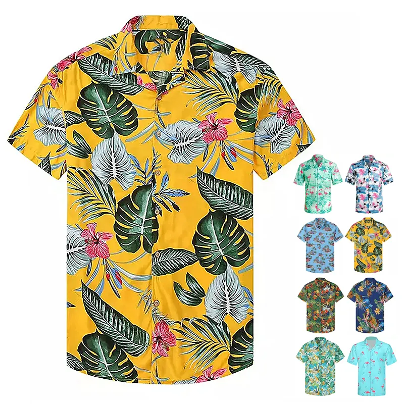 Moda Verão dos homens personalizados Casual Praia Camisa Havaiana Botão Designer Vintage Camisa Polo de Manga Curta Tecido Cetim XL Tamanho