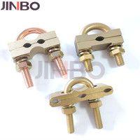 Conector de latón tipo abrazadera en U para varilla de tierra, para cable dual de 25-50 mm², varilla de tierra paralela de dos hilos, protección contra rayos y puesta a tierra.
