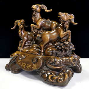 Resina artigianato decorazione Desktop figurina di capra lo zodiaco cinese come ornamenti animali <span class=keywords><strong>in</strong></span> <span class=keywords><strong>legno</strong></span> scultura di tre capre - Product Image 4