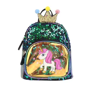 Fashion kids Cute Princess crown cartoon unicorn clear laser Kindergarten school bag girl sequins backpack