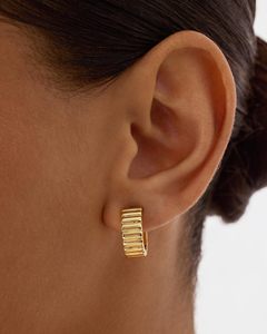 Boucles d'oreilles créoles épaisses en alliage plaqué or 14 carats PAVOI |   Bijoux bohèmes chics pour femmes Or jaune Sans pierre précieuse - Product Image 3
