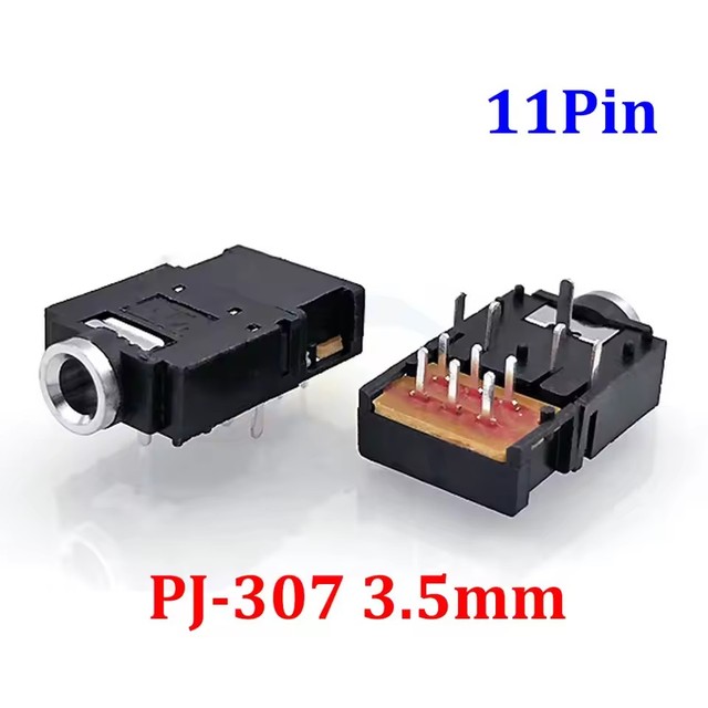 PJ-307 3.5mm 11Pin Jack Dual Track Stereo Audio Headphone Socket 11-Pin Female Connector with Switch PJ307 3.5MM