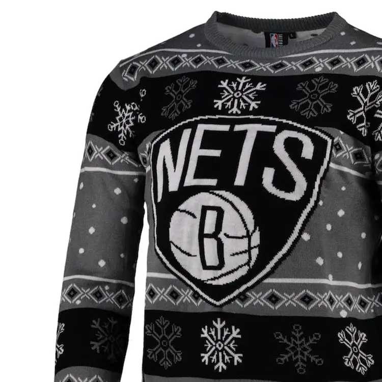 カスタムFNJIAバスケットボールチームロゴ醜いクリスマスセータージャカードニットバスケットボールクリスマスプルオーバーセーター