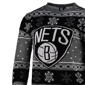 Logo de l'équipe de basket-ball FNJIA personnalisé pull de Noël moche pull jacquard tricoté pull de Noël de basket-ball