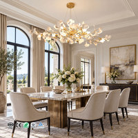 Lustre en feuilles de Ginkgo dorées pour villa, hall d'hôtel, escalier, plafond haut, hall d'entrée, restaurant, salle à manger, salon, appartement