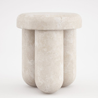 Table d'appoint en marbre travertin massif, design minimaliste, pieds en forme de capsule, plateau rond à bords doux, style Wabi Sabi, table d'appoint pour la maison de rêve