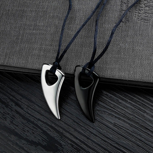 Men's Adjustable Black Chain Alpha Spear Tribal Wolf <strong>Teeth</strong> Pendant Necklace Wolf Fang <strong>Tooth</strong> <strong>Charm</strong> Pendant for Men - Product Image 3