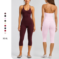 Conjunto de Yoga YIYI: Top Halter con Tirantes Finos y Espalda Descubierta, Leggings Capri de Secado Rápido, para Correr, Deportes, Gimnasio, Fitness