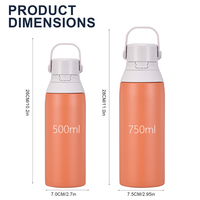 Botol Air Stainless Steel Berinsulasi Dinding Ganda 500ml 750ml dengan Pegangan dan Tutup Nozzle Silikon PP
