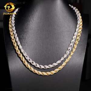 卸売 アイスアウト 7.5mm ロープチェーン 金メッキ 925 スターリングシルバー VVS モアサナイト アイスアウト クラスプ ロープチェーン ネックレス - Product Image 5