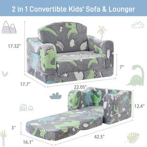 Canapé-lit confortable pour enfants en mousse, <span class=keywords><strong>pliable</strong></span>, avec motif de dinosaure, canapé-lit pour enfants doux et inclinable, qui brille dans le noir - Product Image 2