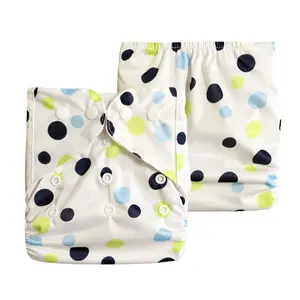 1 row snap button Reusable dots print waterproof Breathable PUL Cheap Baby Cloth Diaper