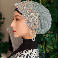 Ensemble Foulard et Turban Perlé Fait Main de Style Malaisien Traditionnel en Gros