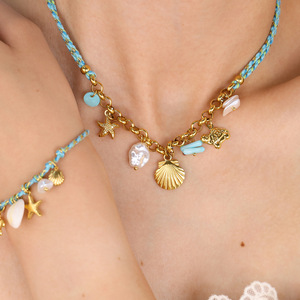 Bohemian Dệt Sợi Dây Thừng Vòng Cổ Vòng Đeo Tay Set Cho Phụ Nữ Thép Không Gỉ Biển San Hô Ngọc Trai Mặt Dây Chuyền Không Làm xỉn Thời Trang Đồ Trang Sức Quà Tặng - Product Image 2