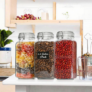 HYRI-ComSaf Lot de 3 grands bocaux en verre hermétiques de 78 oz avec couvercle à fermeture à ressort pour le stockage en vrac des aliments, récipients de garde-manger à large ouverture - Product Image 2