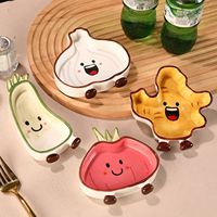 Lelyi INS Cartoon Niedliche Keramikschale in Form von Frühlingszwiebeln, Ingwer und Knoblauch, Kreative Hochwertige Mädchenhafte Verspielte Dip-Sauce-Schale