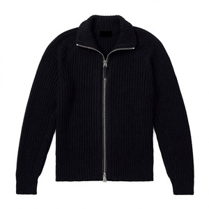Suéter de Lana Negro Acanalado con Cremallera para Hombre, Cuello Alto, Casual, de Invierno, Tejido, Ajuste Regular, Color Sólido, ODM, Antiarrugas - Product Image 1