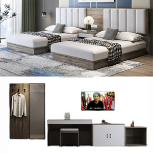 Budget Friendly 3 Star Hotel Bedroom Furniture <b>Low</b> Cost Durable Solid Wood <b>Frame</b> Hotel <b>Bed</b> With Nightstands & Headboard for Sale - Product Image 5