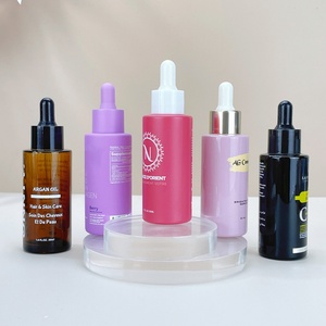 1.7oz 50ml <b>Empty</b> Cosmetic Serum Container Red pink Custom Unique Design Frosted Flat Shoulder Glass Essential Oil Dropper <b>Bottle</b> - Product Image 3