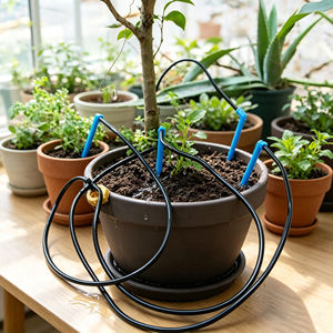 Système d'irrigation goutte à goutte avec piquets en forme de flèche à 4 émetteurs, <span class=keywords><strong>goutteur</strong></span> en tube PE <span class=keywords><strong>pour</strong></span> l'arrosage des cultures de fraises et de <span class=keywords><strong>tomates</strong></span> en serre - Product Image 1