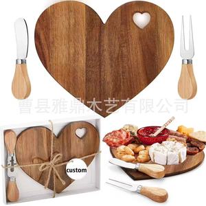 Heart Shaped Wooden Serving <b>Tray</b> With Knife And Fork For Restaurant Cheese Cake Pizza Platter - Product Image 2