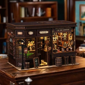 Kit de maison miniature <span class=keywords><strong>à</strong></span> construire soi-même Hamaileon Corner Tavern |   Puzzle en <span class=keywords><strong>bois</strong></span> modèle 3D avec lumières LED, scène de bar vintage, cadeau artisanal pour adultes - Product Image 1