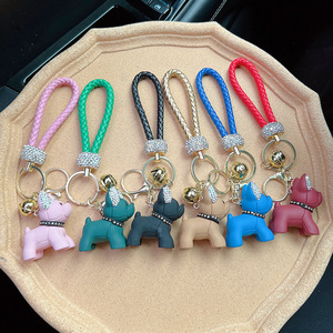 Porte-clés créatif en résine Bouledogue Français dessin animé, mignon avec strass, pour voiture, pour femme, breloque de sac, cadeau, vente en gros - Product Image 1