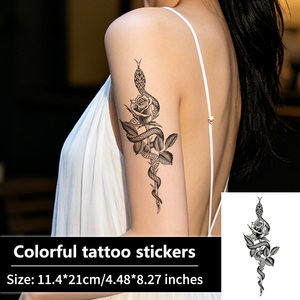 Autocollant de <span class=keywords><strong>tatouage</strong></span> temporaire imperméable avec motifs serpent, fleur, <span class=keywords><strong>rose</strong></span>, logo personnalisable, application sur le <span class=keywords><strong>bras</strong></span>, tenue jusqu'à 1 semaine - Product Image 1