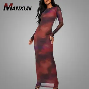 Custom Ladies Sheer Mesh Dress Beautiful Colors Maxi Dress Sexy Bodycon Party Wear
