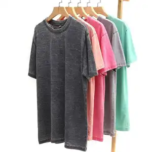 Großhandel Unisex hochwertiges einfarbiges steinwaschenes Hip Hop-T-Shirt Übergröße 100 % Baumwolle Säure-Wäsche T-Shirt individuelles Vintage-T-Shirt