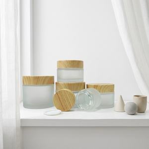 Wholesale Luxury Frosted <b>Glass</b> Cosmetic Jars with Natural Bamboo Lids Eco-friendly Skincare <b>Packaging</b> Pots for Face Cream&Mask - Product Image 4