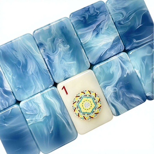 Jeu de tuiles de mahjong américain en plastique sur le thème de la sirène de l'océan bleu Plum Panda, style plage, avec pieds pliables pour 4 joueurs - Product Image 2