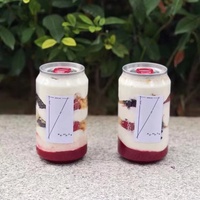 Bouteille Vide Transparente en Plastique PET de 330ml, 355ml, 12oz, 8oz, Type Canette, avec Manches Rétractables pour Gâteaux et Couvercles en Aluminium à Ouverture Facile