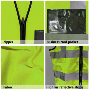 Gilet de sécurité en maille jaune fluorescente imperméable de classe 2 ANSI avec logo personnalisé CITICITY, fermeture éclair, bandes réfléchissantes, poche transparente pour carte d'identité - Product Image 3