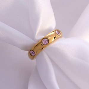 Lanzminos — bague en acier inoxydable pour femmes, bijou fin rose clair, pierre d'été sans polissage - Product Image 4