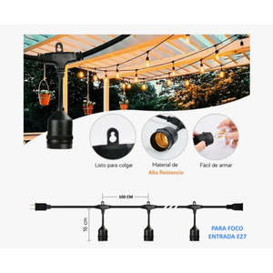 VINTAGE E27 presa di lusso metallo impermeabile decorativo giardino luce 10 luci 1 W colore nero per uso interno ed esterno - Product Image 3