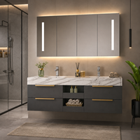 Meuble-lavabo mural moderne en céramique avec double vasque, en contreplaqué rectangulaire de couleur personnalisable, résistant à l'eau, pour espaces partagés