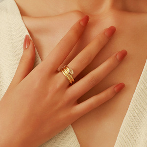 Stainless Steel <b>Ring</b> 18K Gold Plated <b>Titanium</b> Steel With Diamond Prong Setting Geometric Shape Unisex Jewelry Gift - Product Image 2