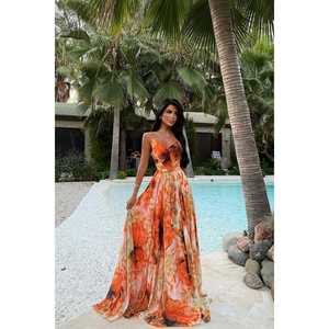 Robe de soirée de luxe Orange Marabou, coupe Empire, ornée de sequins, pour mariages, banquets et événements formels, longueur ras du sol, taille XS - Product Image 2